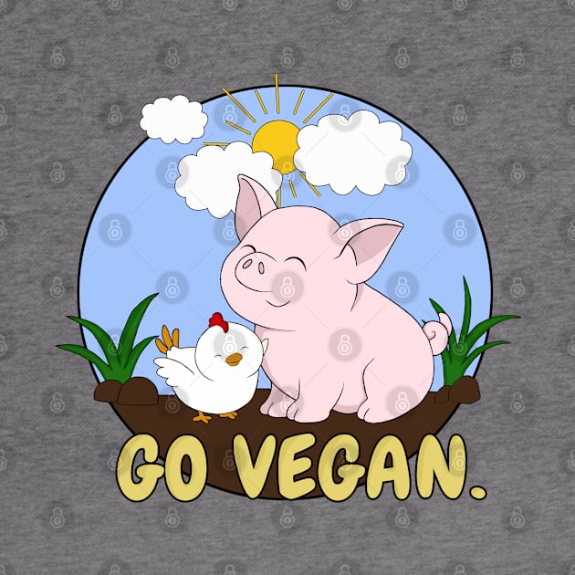 Go Vegan Cute Pig And Chicken by valentinahramov